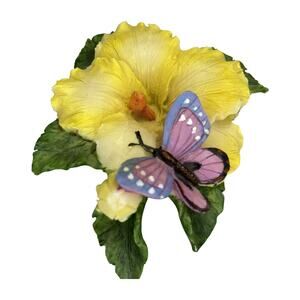 Butterfly on Yellow Flower Figurine Small Resin Decor Unbranded